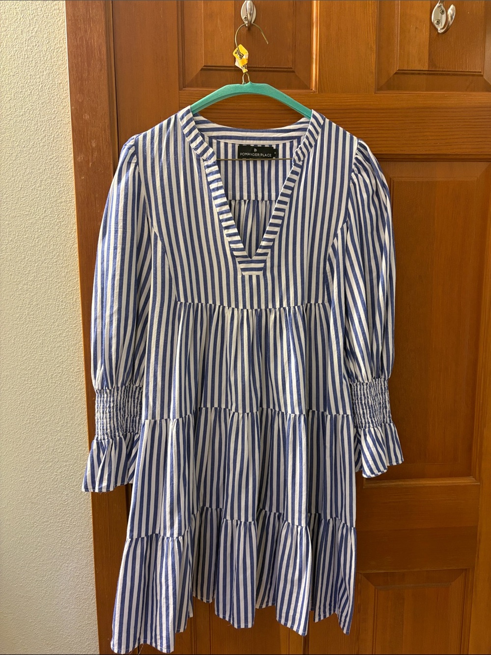 Pomander Place Blue and White Striped Tiered Dress